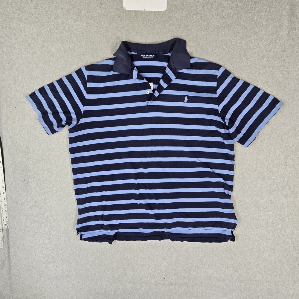 Polo Golf Ralph Lauren Men Polo XL Navy Blue Embroidered Striped Rugby